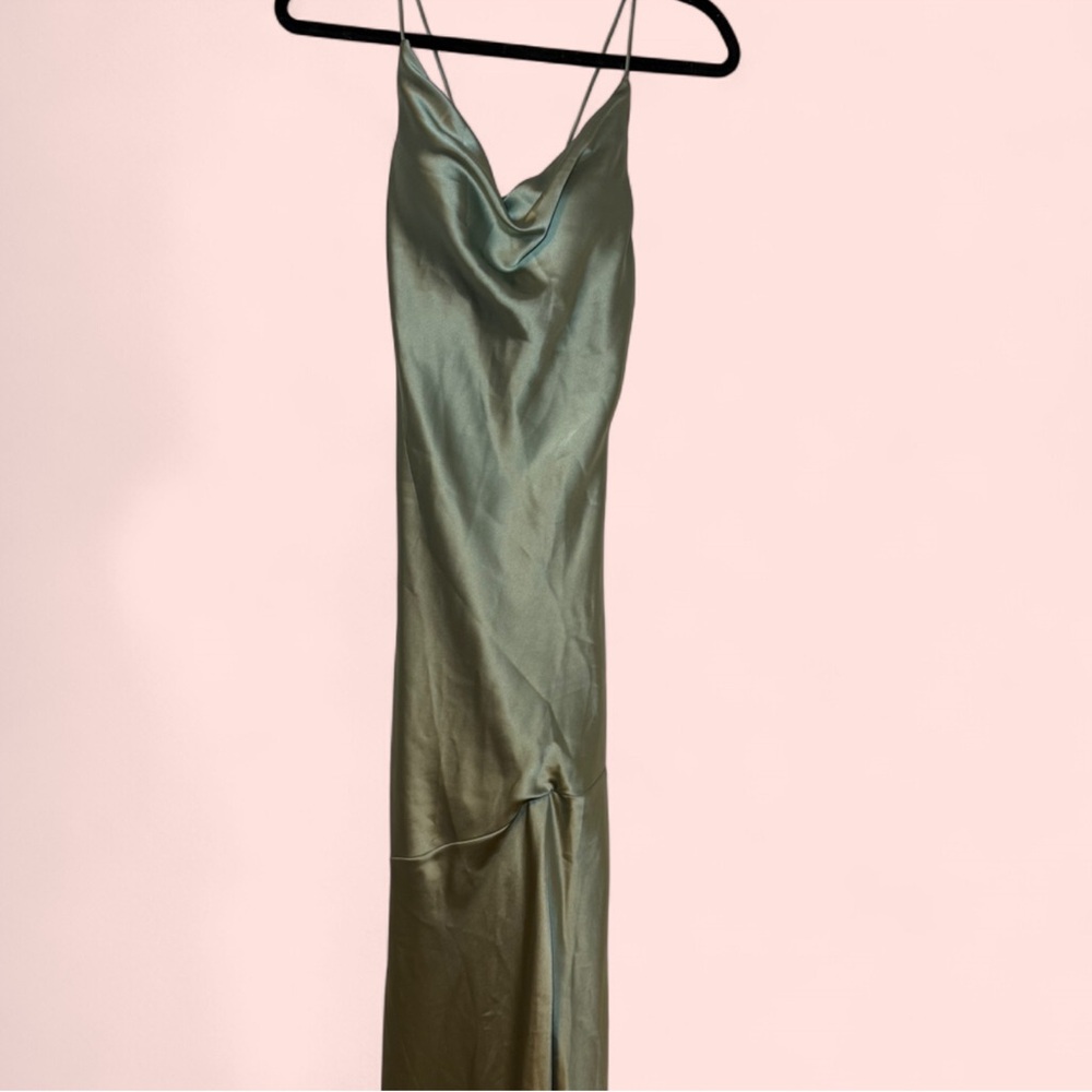 Revelry Backless Satin Dress in Sage